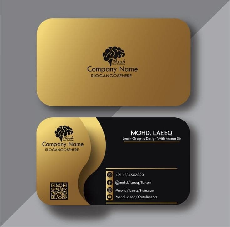 Gold and black business card set with sweeping curve.