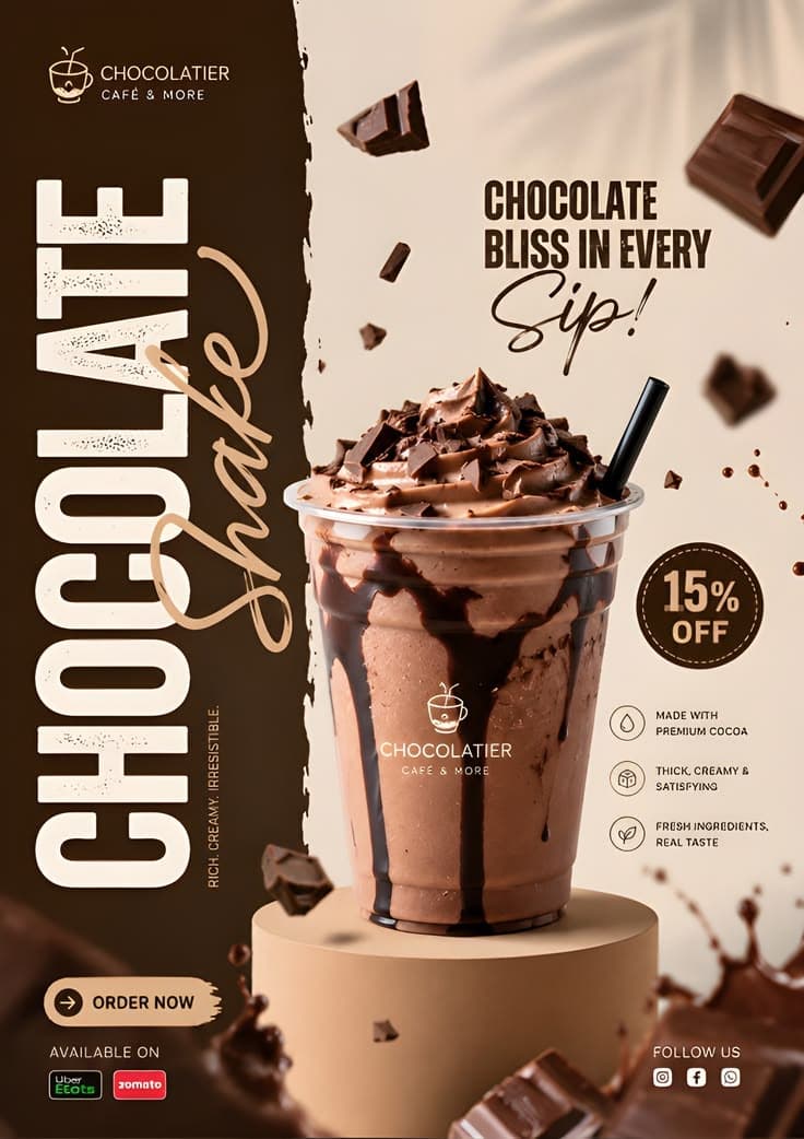Premium dark chocolate bar flyer for Noiré 70% cocoa.
