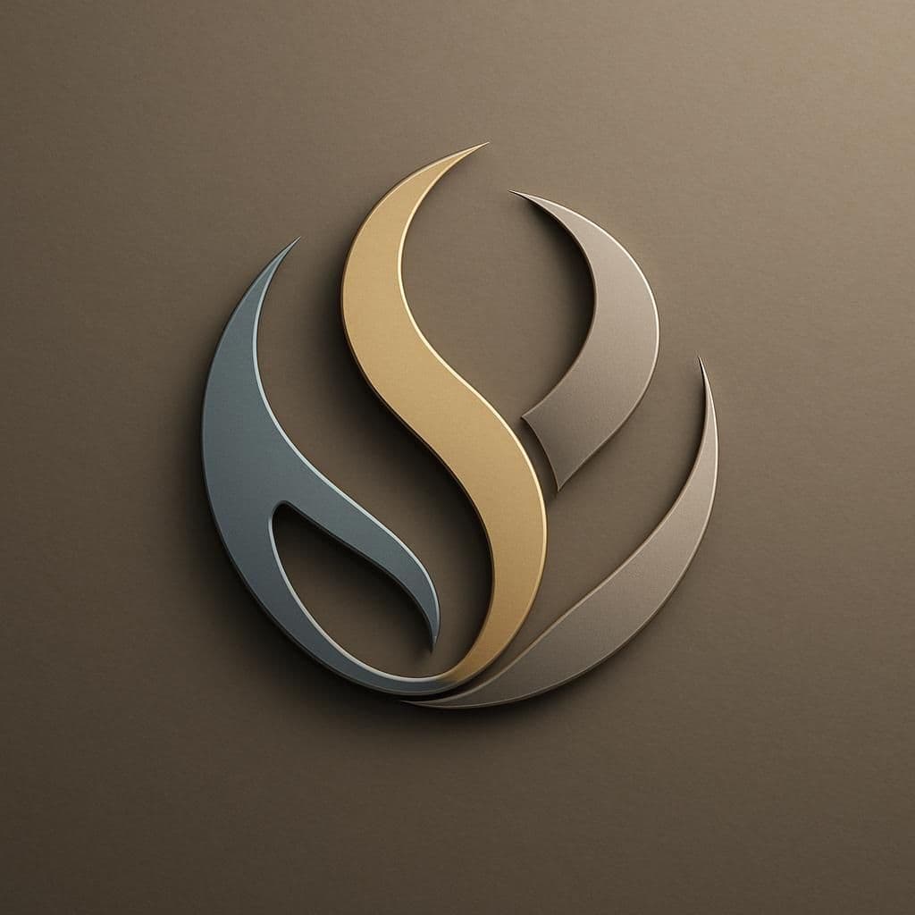 Engraved green-and-gold circular nature emblem.