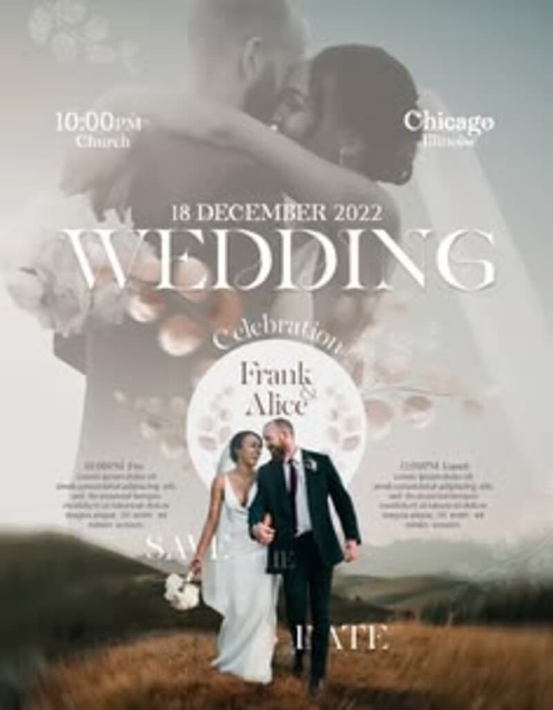 Ethereal wedding invitation with a dancing couple.